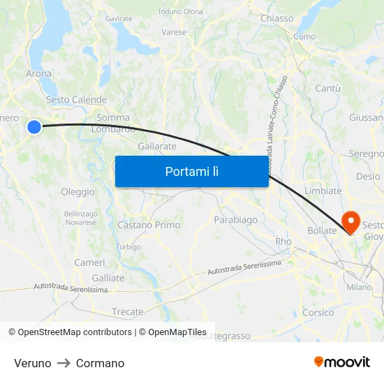 Veruno to Cormano map