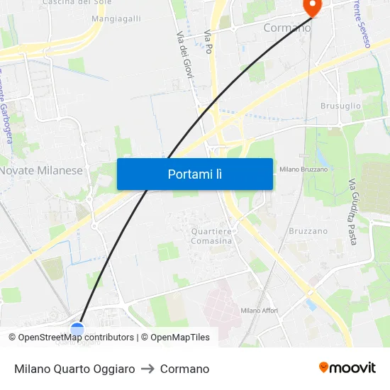 Milano Quarto Oggiaro to Cormano map
