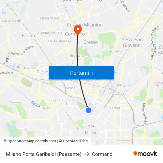 Milano Porta Garibaldi (Passante) to Cormano map