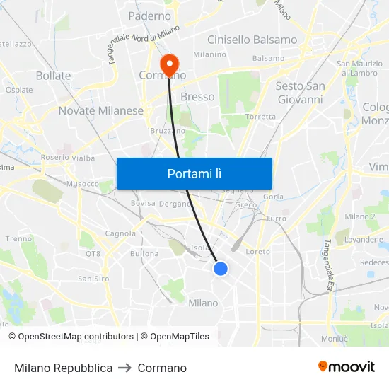 Milano Repubblica to Cormano map