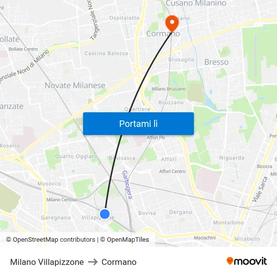 Milano Villapizzone to Cormano map