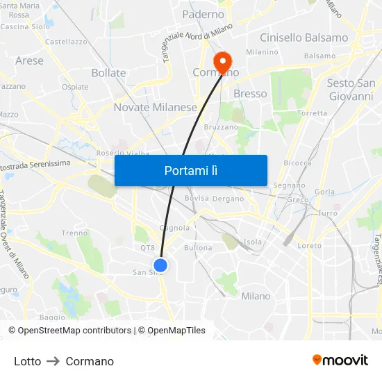 Lotto to Cormano map