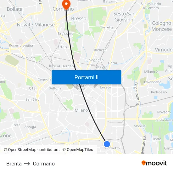 Brenta to Cormano map