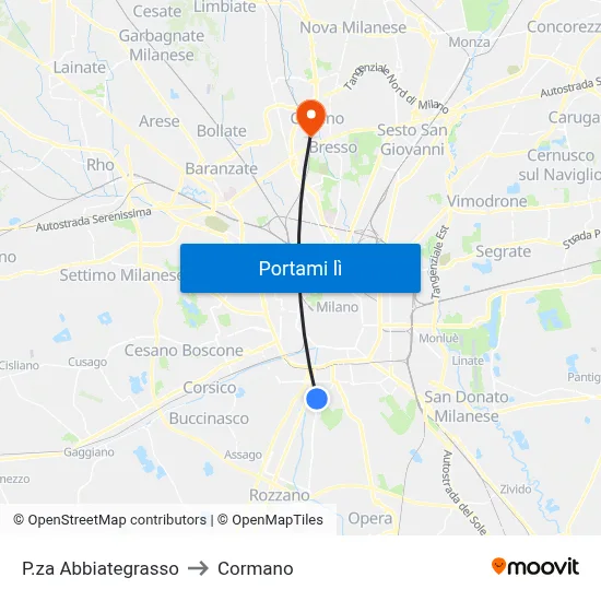 P.za Abbiategrasso to Cormano map