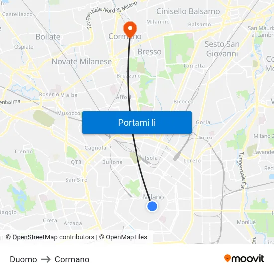 Duomo to Cormano map