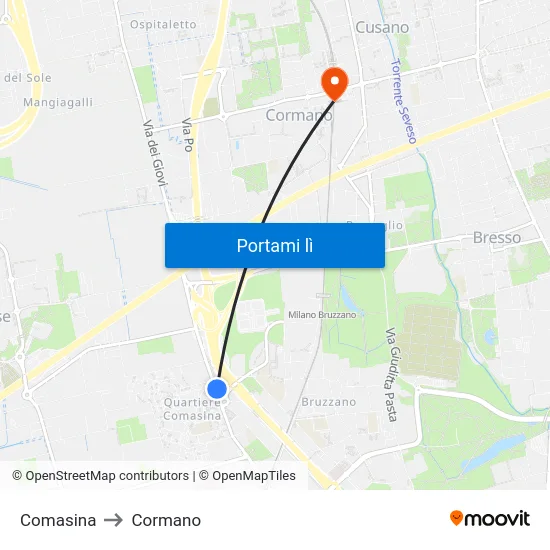 Comasina to Cormano map