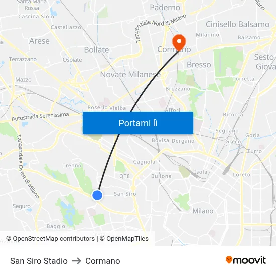 San Siro Stadio to Cormano map