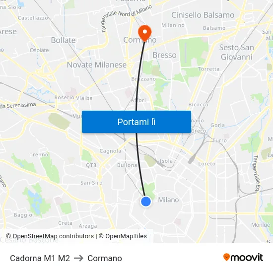Cadorna M1 M2 to Cormano map