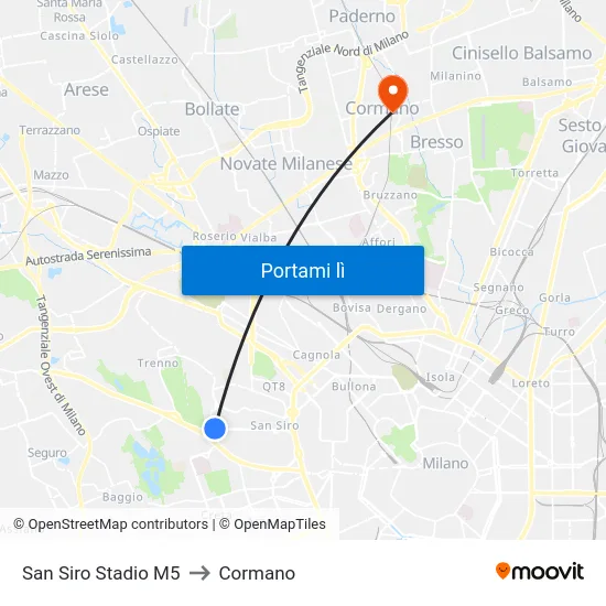 San Siro Stadio M5 to Cormano map