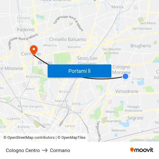 Cologno Centro to Cormano map
