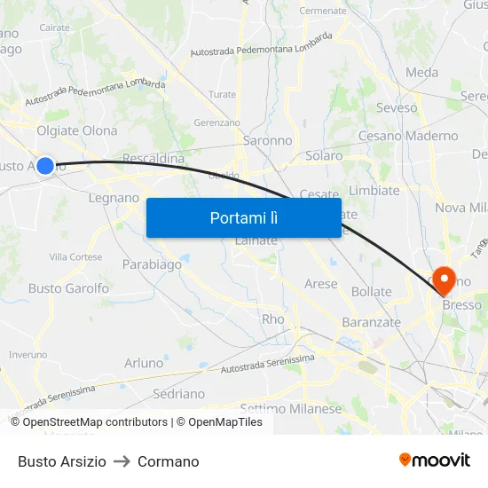 Busto Arsizio to Cormano map