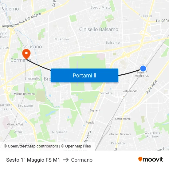 Sesto 1° Maggio FS M1 to Cormano map