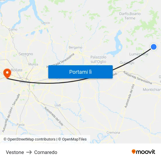 Vestone to Cornaredo map