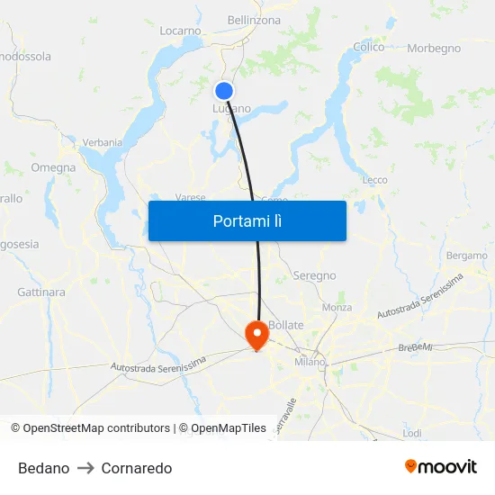 Bedano to Cornaredo map