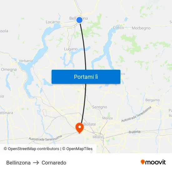 Bellinzona to Cornaredo map