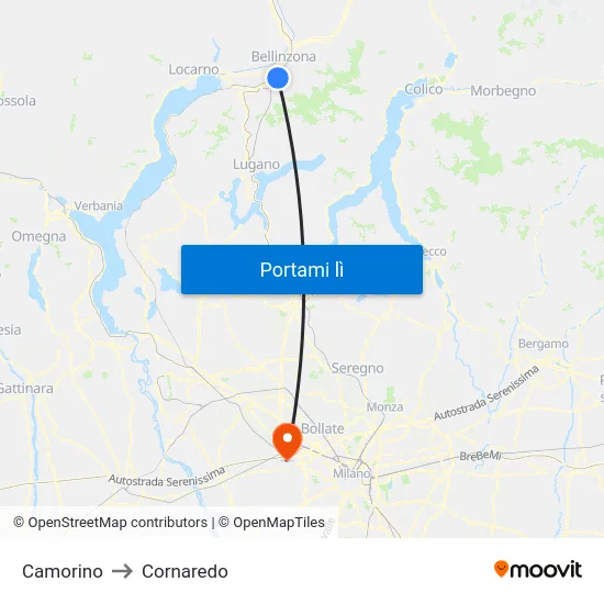 Camorino to Cornaredo map