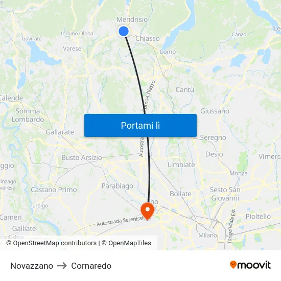 Novazzano to Cornaredo map