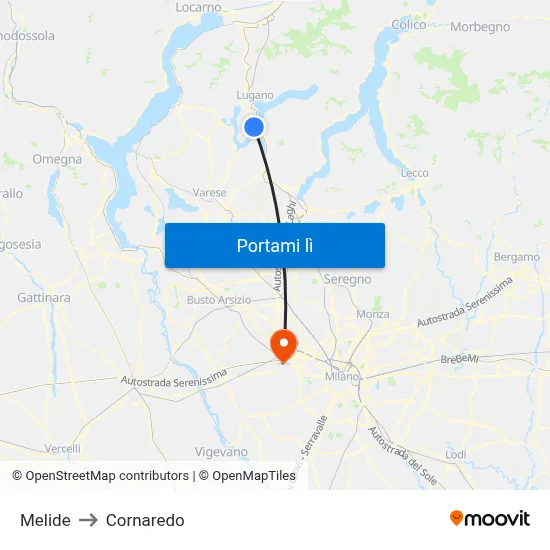 Melide to Cornaredo map