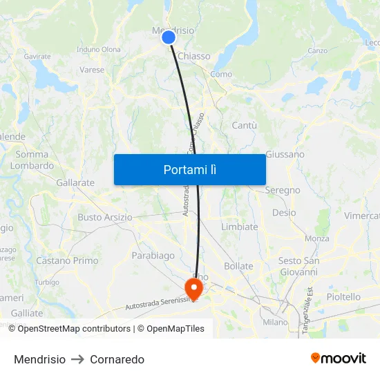 Mendrisio to Cornaredo map