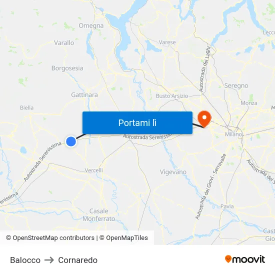 Balocco to Cornaredo map