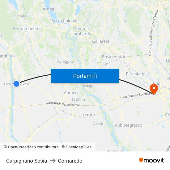 Carpignano Sesia to Cornaredo map