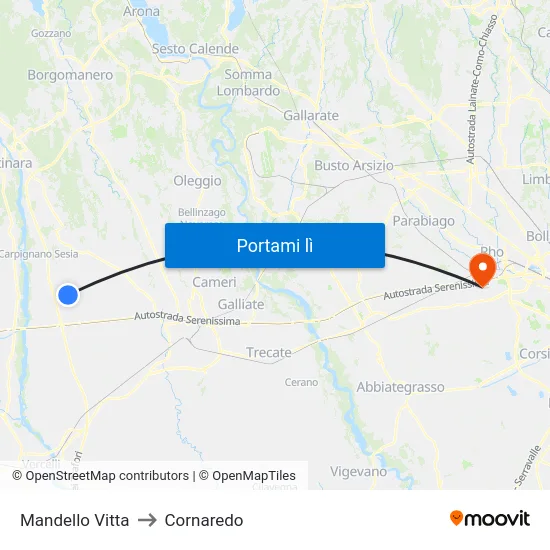 Mandello Vitta to Cornaredo map