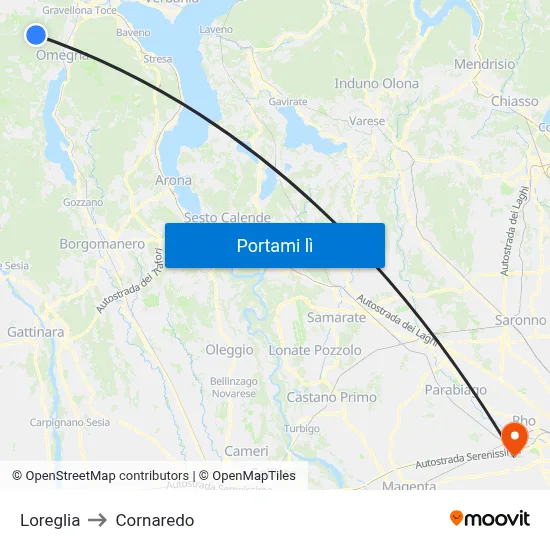 Loreglia to Cornaredo map