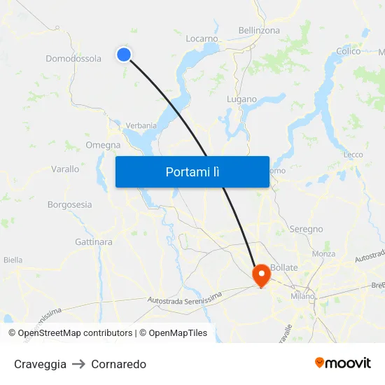 Craveggia to Cornaredo map