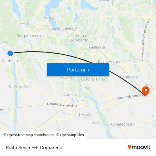 Prato Sesia to Cornaredo map