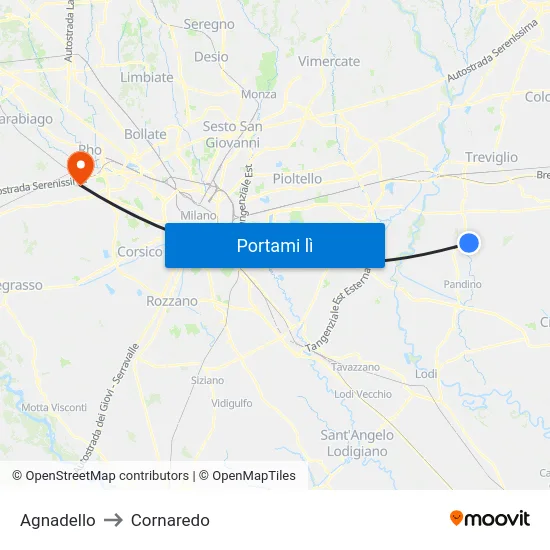 Agnadello to Cornaredo map