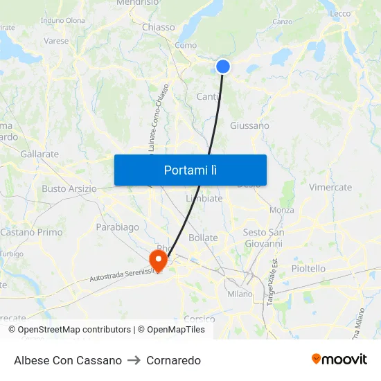 Albese Con Cassano to Cornaredo map