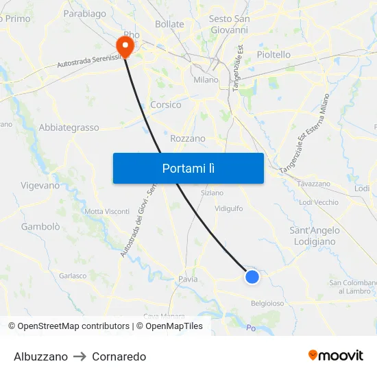 Albuzzano to Cornaredo map