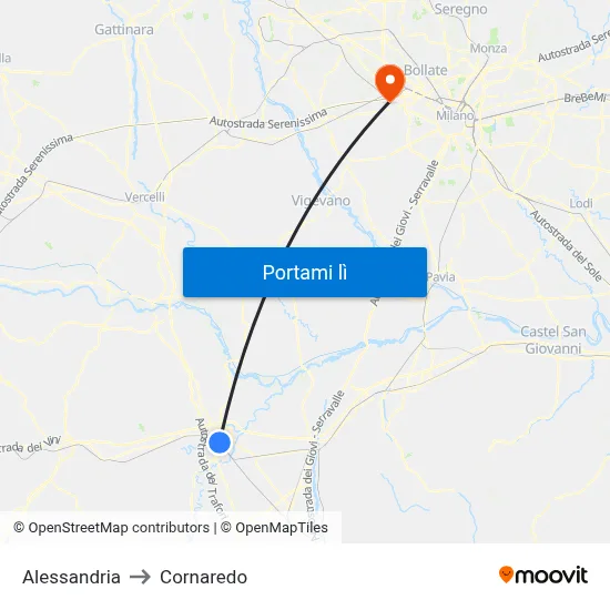 Alessandria to Cornaredo map