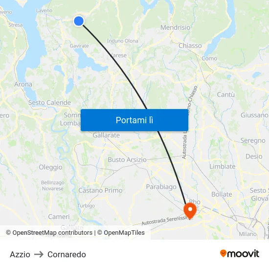 Azzio to Cornaredo map