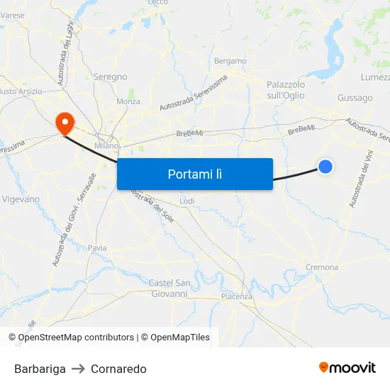 Barbariga to Cornaredo map