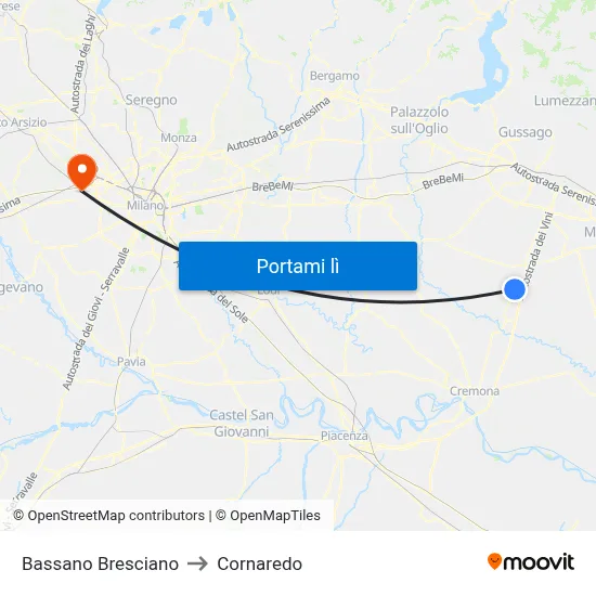 Bassano Bresciano to Cornaredo map