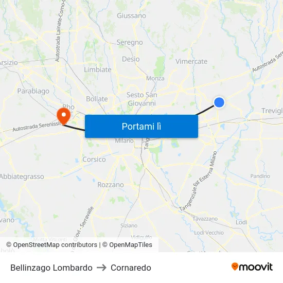 Bellinzago Lombardo to Cornaredo map