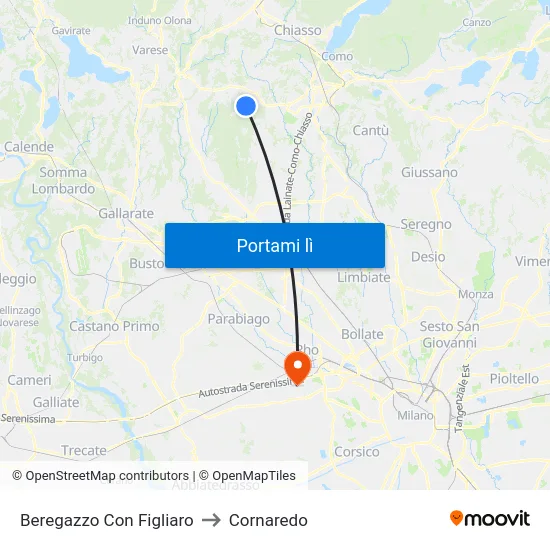 Beregazzo Con Figliaro to Cornaredo map