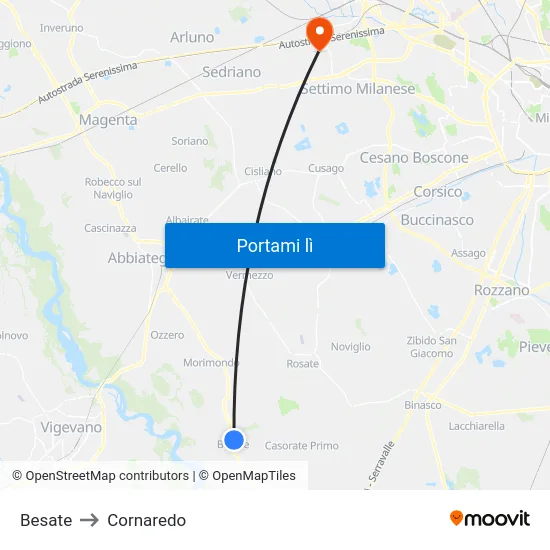 Besate to Cornaredo map