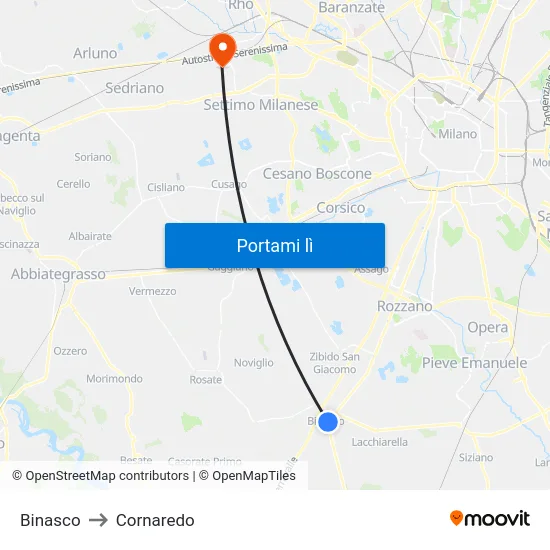 Binasco to Cornaredo map
