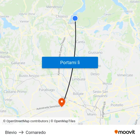Blevio to Cornaredo map