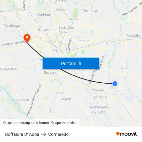 Boffalora D' Adda to Cornaredo map