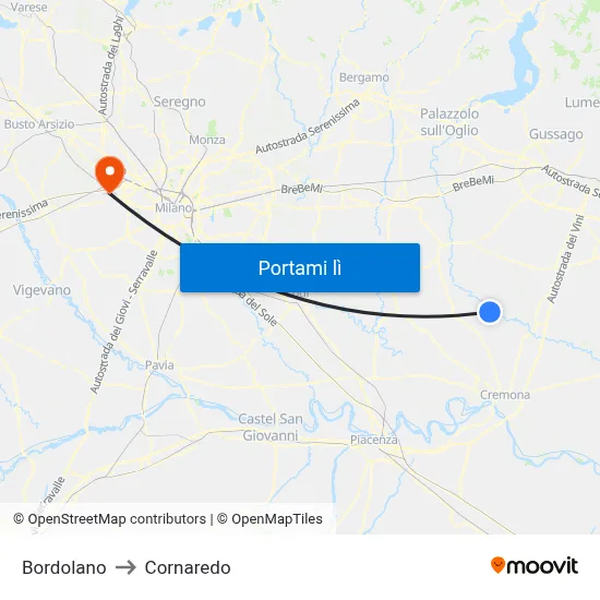 Bordolano to Cornaredo map