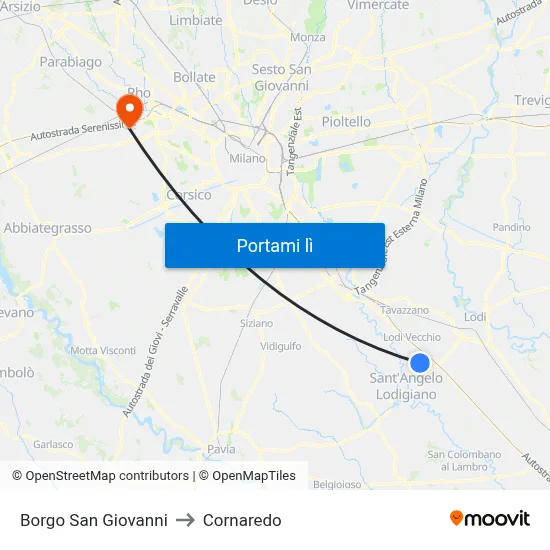 Borgo San Giovanni to Cornaredo map