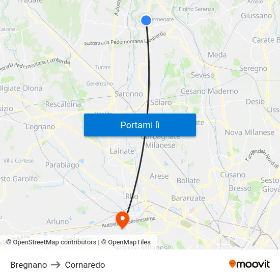 Bregnano to Cornaredo map