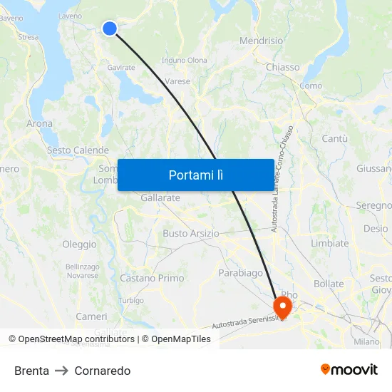 Brenta to Cornaredo map