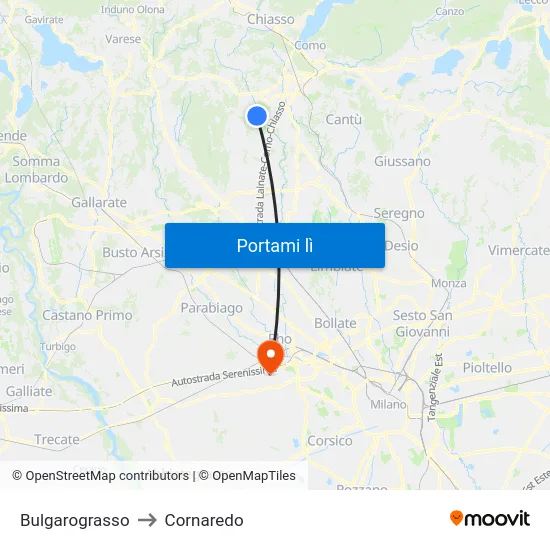 Bulgarograsso to Cornaredo map