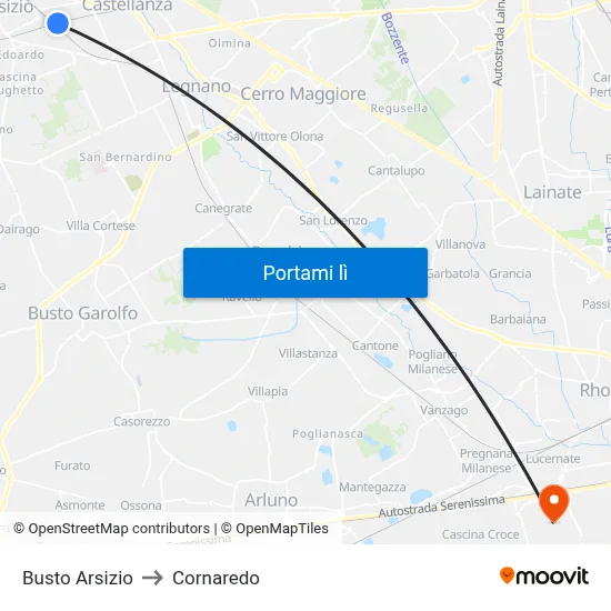Busto Arsizio to Cornaredo map