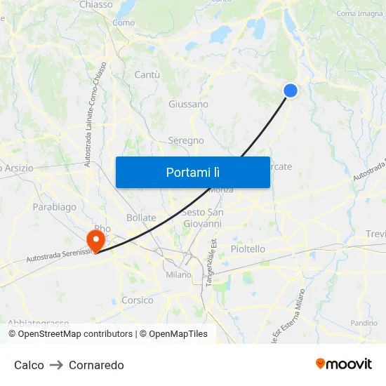 Calco to Cornaredo map