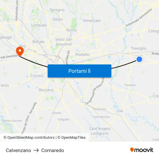 Calvenzano to Cornaredo map